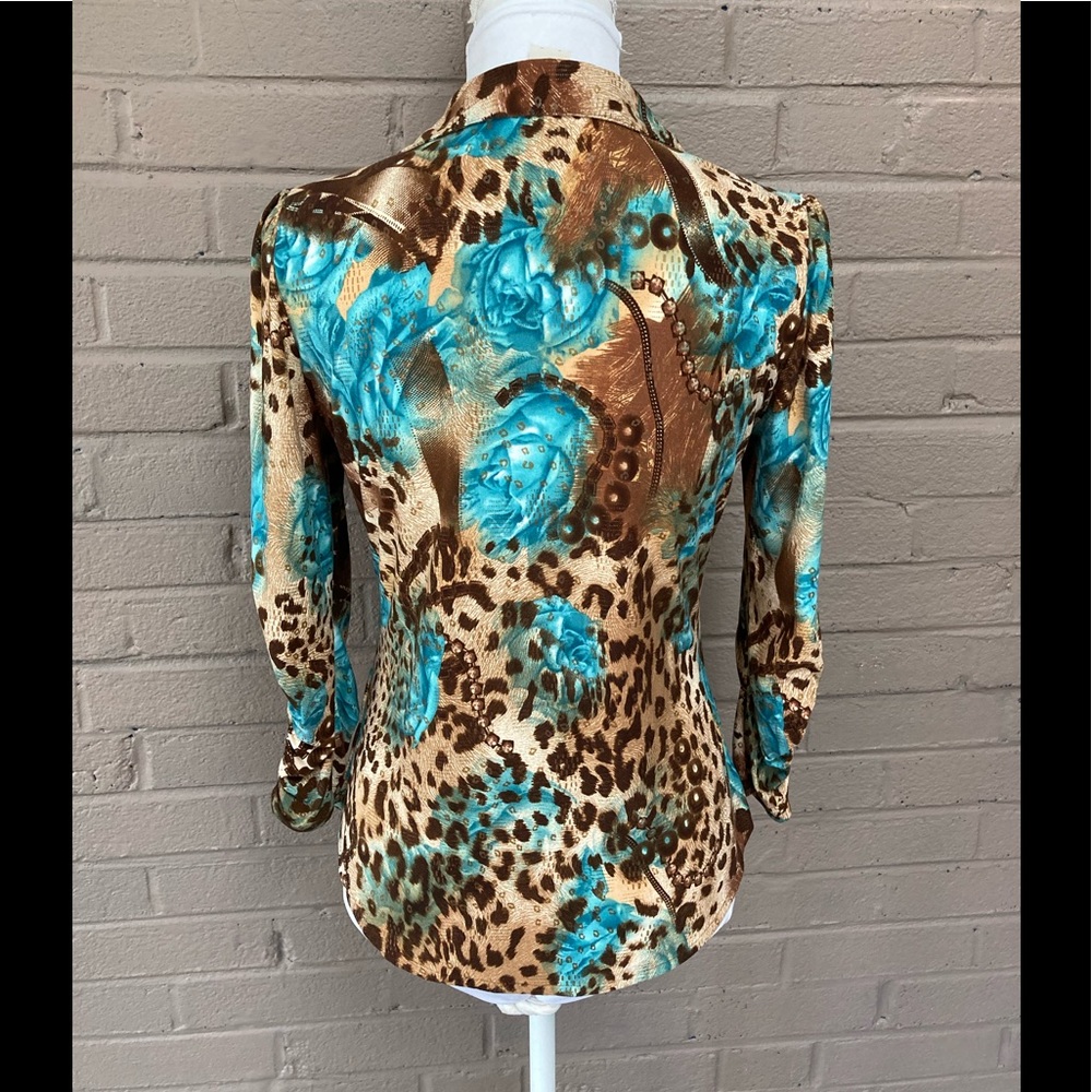 Peter Nygard  Vintage Leopard & Floral Print Blouse - Small - Picture 2 of 9